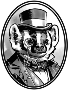 Sablebadger3D log - a victorian badger in a coat, top hat and monacle.